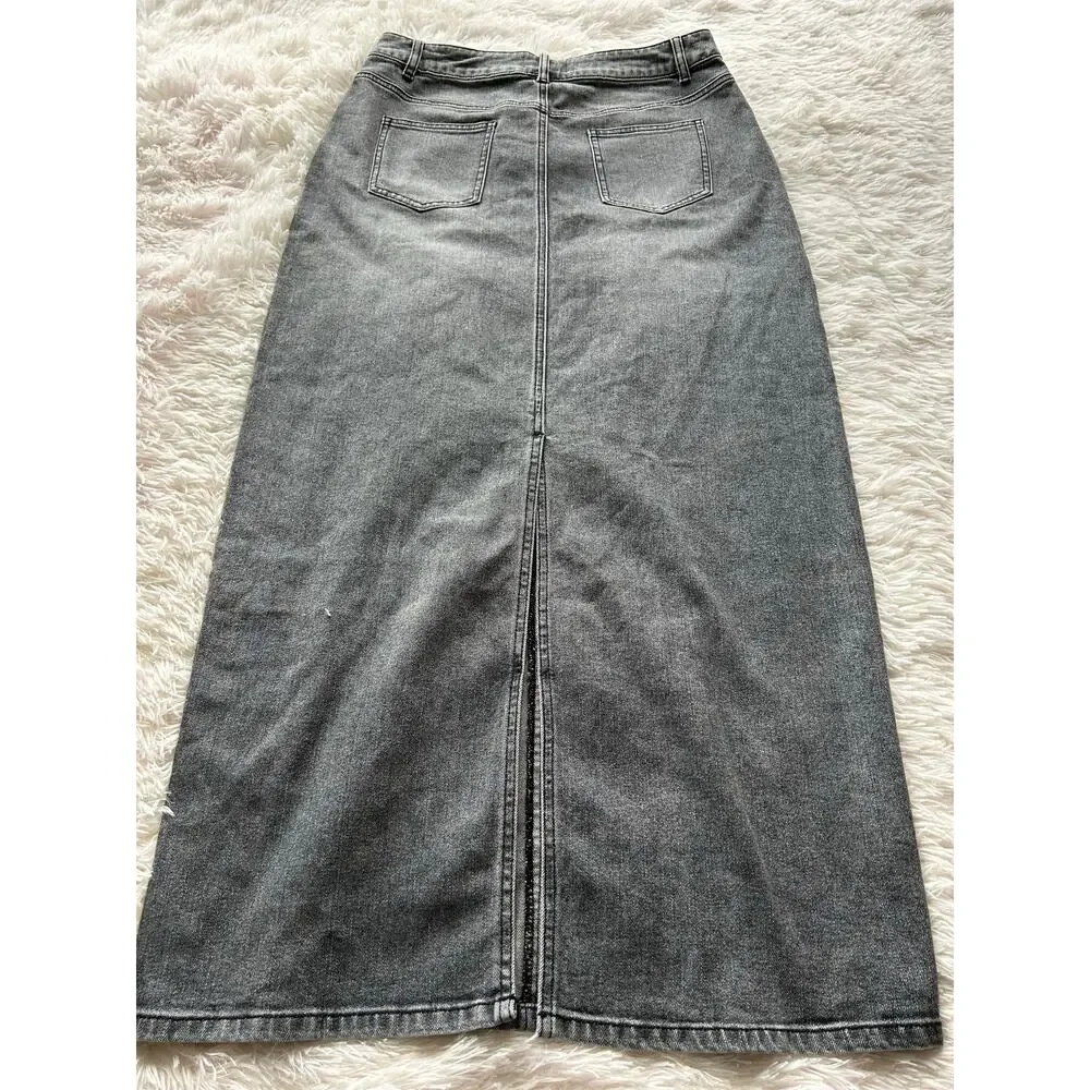 Urban Revivo Grey Denim Midi Skirt US 8 Vintage Style - Picture 3 of 8